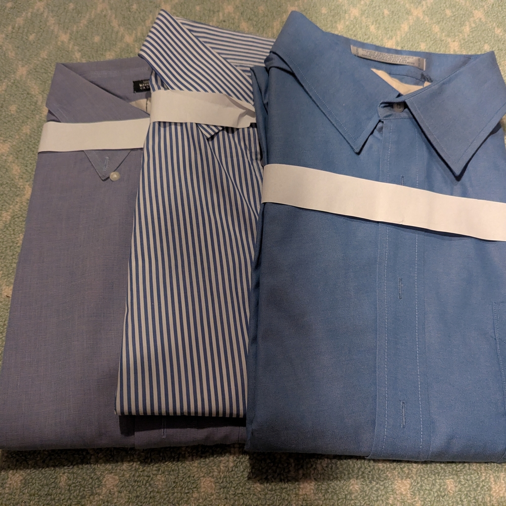 Men's Blue Dress Shirt Bundle For Work. 17.5-35 Freshly Dry Cleaned